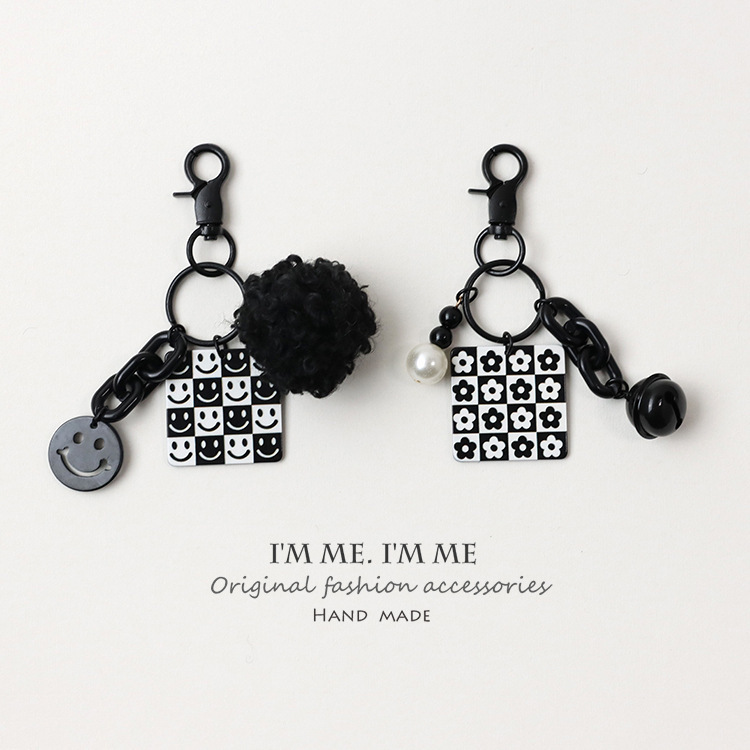 Small Chanel Style Keychain High Cold Black and White Street Bag Pendant European and American Girl Designer Personality