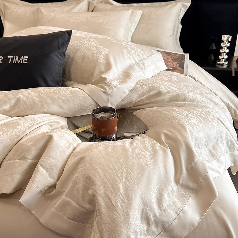 轻奢风A类长绒棉提花四件套亲肤裸睡全棉纯棉高级感床上用品