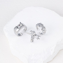 Eurasian Cross-Border New Cool Style Star Sparkle Diamond Ring Three-Piece Set for Women, Personality Light Luxury Elegance Accessory