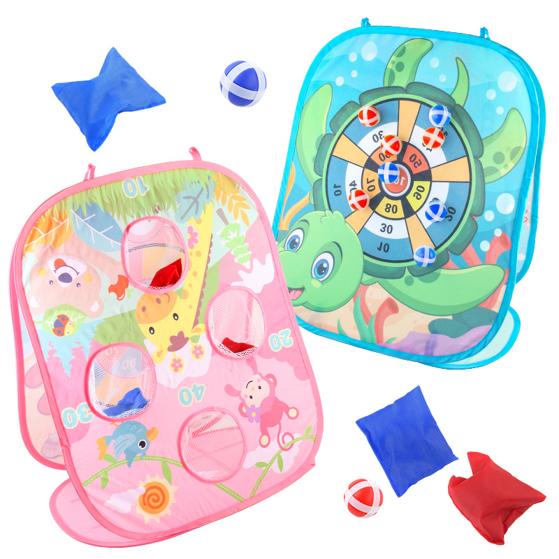 Juego de mesa de lanzamiento de bolsas de arena de dibujos animados para niños plegable Proyección de doble cara objetivo de dardos bola de objetivo pegajoso saco de arena lanzando juguetes deportivos
