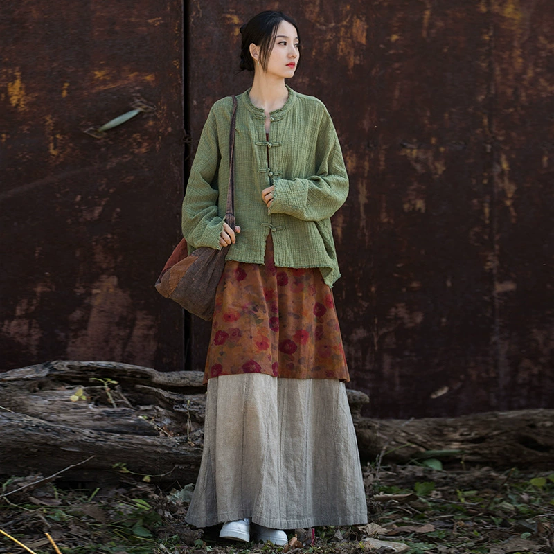 Новая женская куртка из хлопка и льна с эффектом крепдешин и потертостями, на пуговицах, для дома, путешествий и медитации.