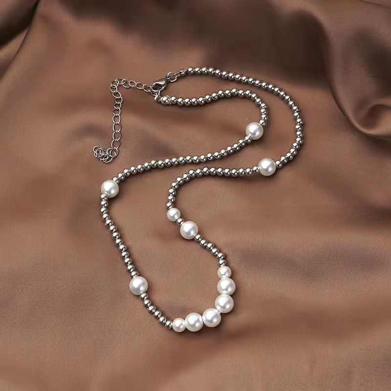 Retro necklace stainless steel from pearl