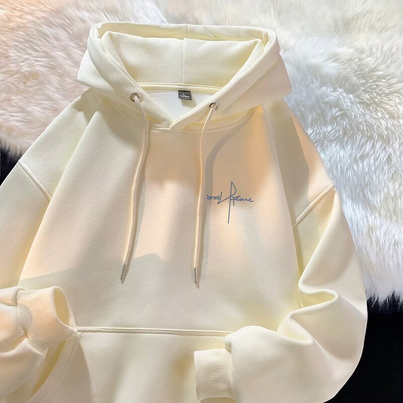 连帽卫衣情侣秋冬季加绒加厚百搭潮牌字母印花美式上衣服外套|undefined