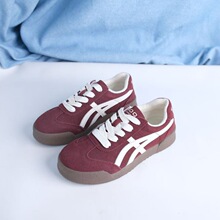 时髦撞色拼接平底德训鞋女2025年新款时尚百搭加绒保暖休闲阿甘鞋