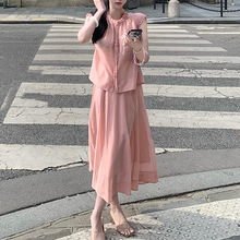 如意 美术馆奇妙日 温柔娇 套裙组 天丝桑蚕丝短袖T半身裙