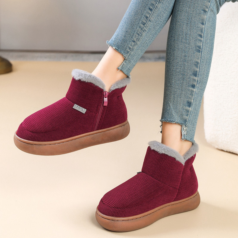 2024 Zipper Anti-Slip Cotton Slippers with Heel Cover for Middle-Aged and Elderly Mothers and Grandmothers, High-Top Outdoor Cotton Shoes, Warm and Can Be Lined with Fleece