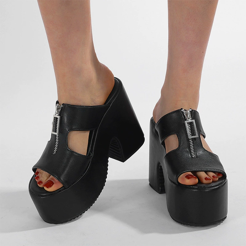 Тапочки на очень высоком каблуке 12 см с квадратным носком, повседневные женские летние сандалии большого размера в корейском стиле, размер 34-43