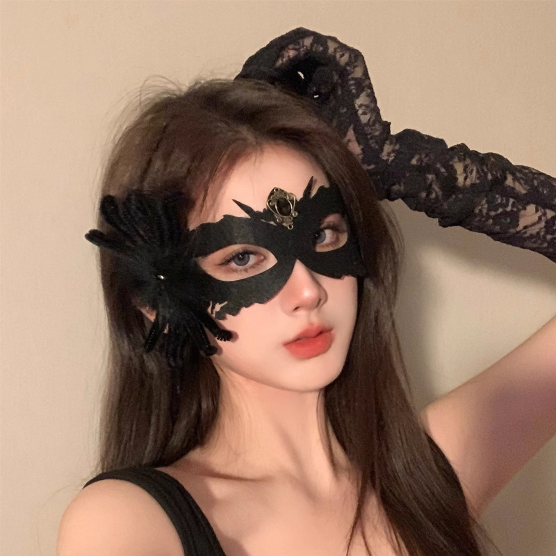 万圣节黑色花朵面具假面舞会晚会神秘半脸面具眼罩化妆之夜面罩|undefined