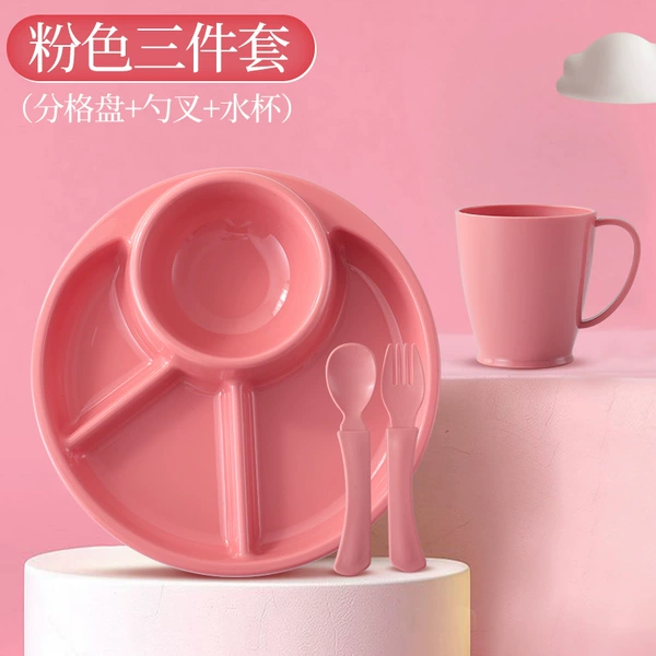 Pink split plate+spoon fork+water cup