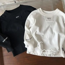 儿童春秋韩版纯棉T恤长袖刺绣洋气打底卫衣中大男童女磨毛其它