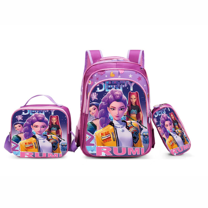 New Kpop South America 16inch Three-Piece Kidsren's Trolley School Bag 3D Hunter Witch Group Backpack Student Double Back