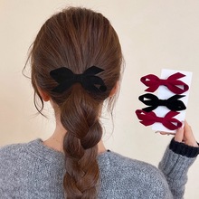秋冬丝绒蝴蝶结发夹女网红气质高颅顶鸭嘴夹头饰法式复古发饰批发