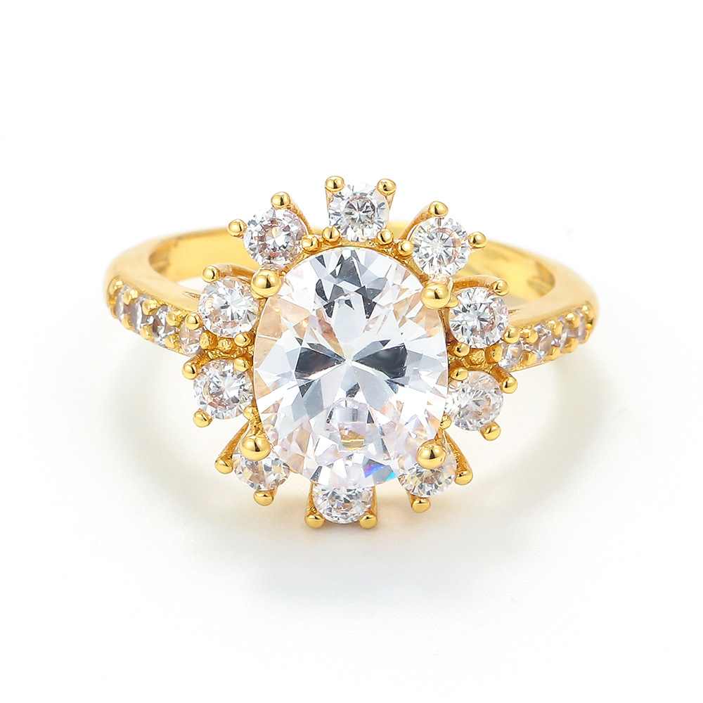 4g Weight Zircon Inlay Material Birthday Occasion Wholesale Jewelry Full Diamond Sunflower Copper Ring Nihaojewelry