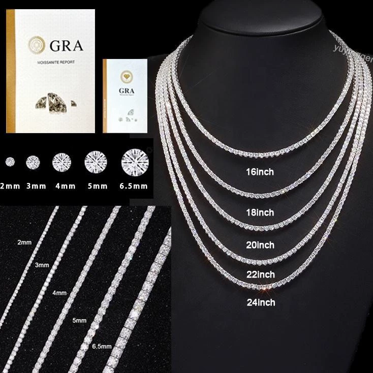 Серебряная цепочка S925, 2-6,5 мм, инкрустированная муассанитом цвета D, чистоты VVS, в стиле хип-хоп, легкая роскошь, с сертификатом GRA.