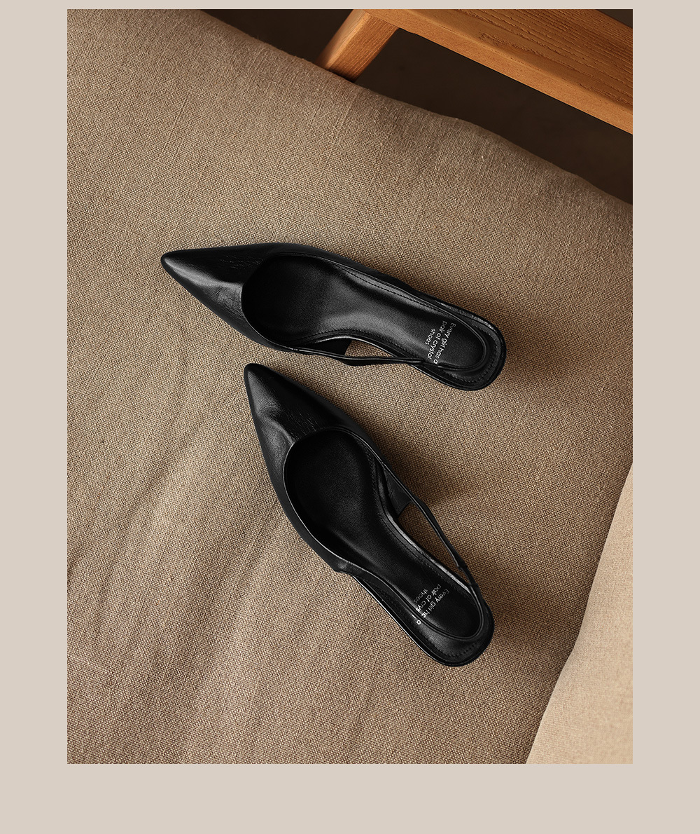 Sandal nữ mũi nhọn da cừu hở gót, gót vuông ổn định, phong cách Hàn Quốc — đen chi tiết 25