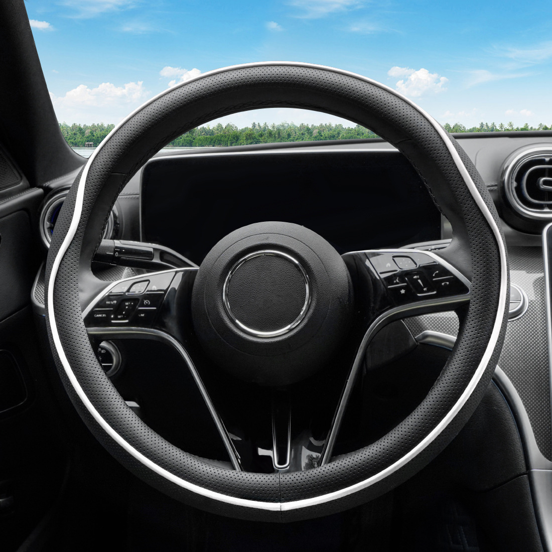 Car Steering Wheel Cover, Nappa Leather, All-Season, Stylish, Wear-Resistant, Cross-Border Hot-Selling Steering Wheel Protector
