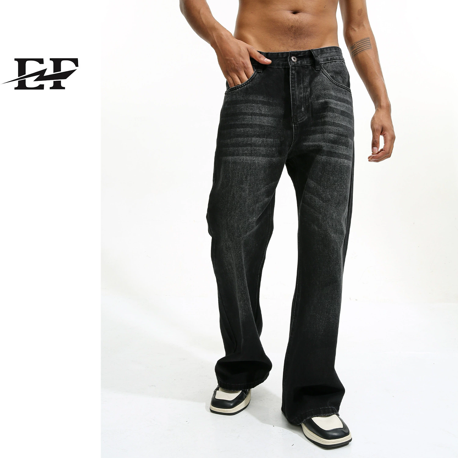 EF JEANS|Четыре сезона новый стиль Гонконг VIbe простой стиль легкий отблеск свободные выстиранные джинсы