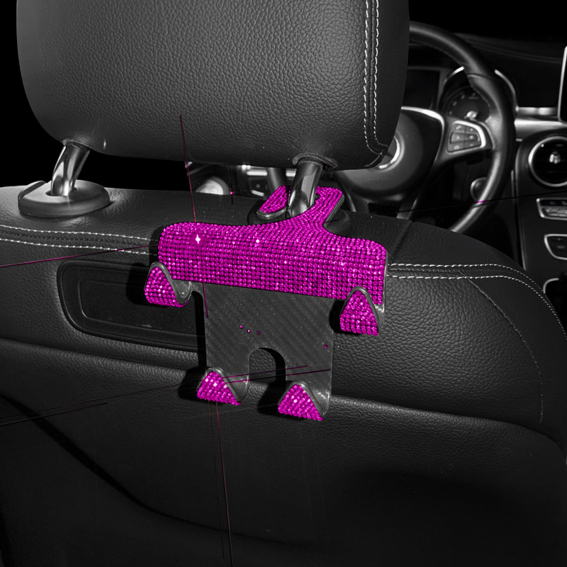 Nuevo coche diamante incrustado multi-funcional doble gancho coche creativo trasero reposacabezas gancho titular del teléfono móvil para el coche