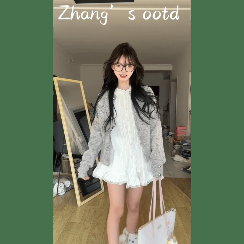 Japanese Style White Lace Long Sleeve Round Neck Shirt Women's Spring New Design Sense Loose Slim Look Fashionable All-match Top