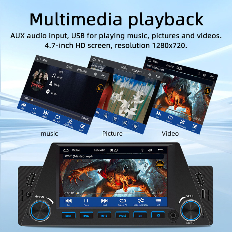 4.7 inch wireless carplay single spindle car mp5 player multimedia bluetooth card central control navigation 12V