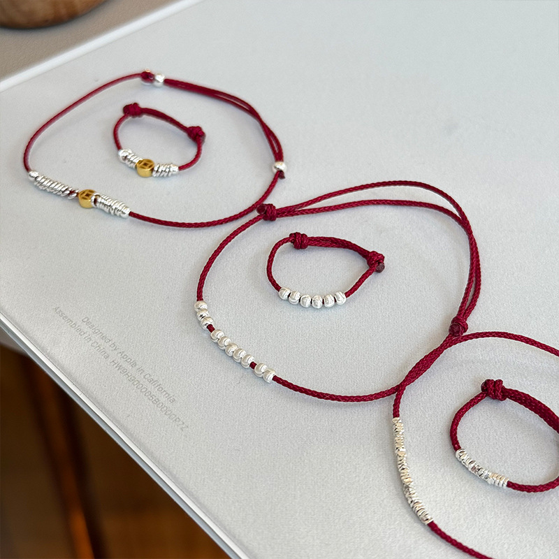 Red Rope suit S925 Sterling Silver Hand-woven Broken Silver Red Rope Bracelet Women's Pull-out Adjustable Bracelet