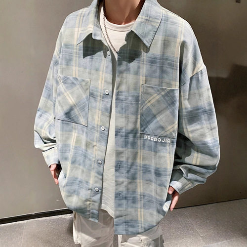 Men's Fall New Arrival Tie-Dye Striped Long Sleeve Shirt, American Streetwear Brand Loose Plus Size Youth Casual Collar Shirt Outerwear