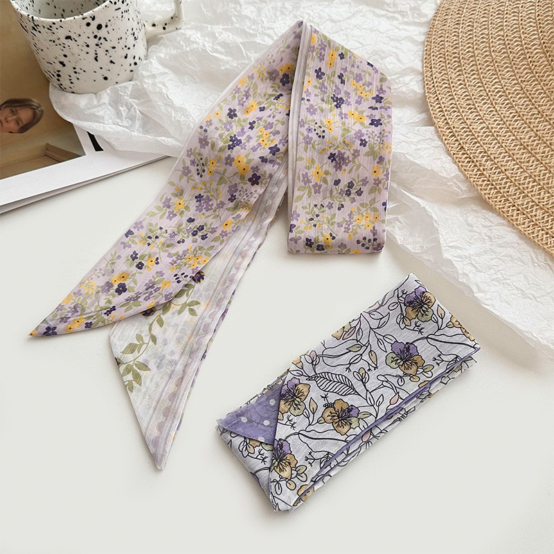 Bufanda de seda, atmósfera coreana, nuevo estilo, floral, pequeño, pañuelo fresco, cinturón para el cabello, bufanda decorativa, cinturón multiusos, bolsa atada, serpentina