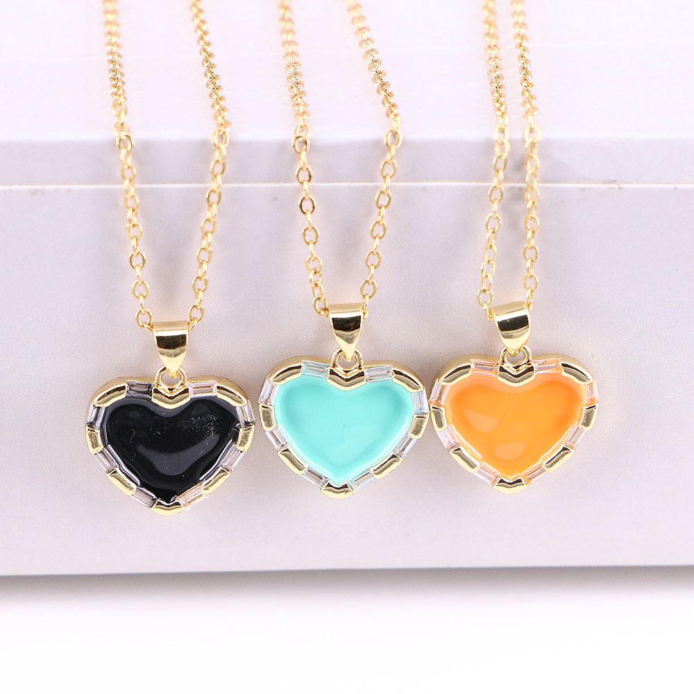 European And American Color Dripping Oil Copper Heart Pendant Necklace display picture 4
