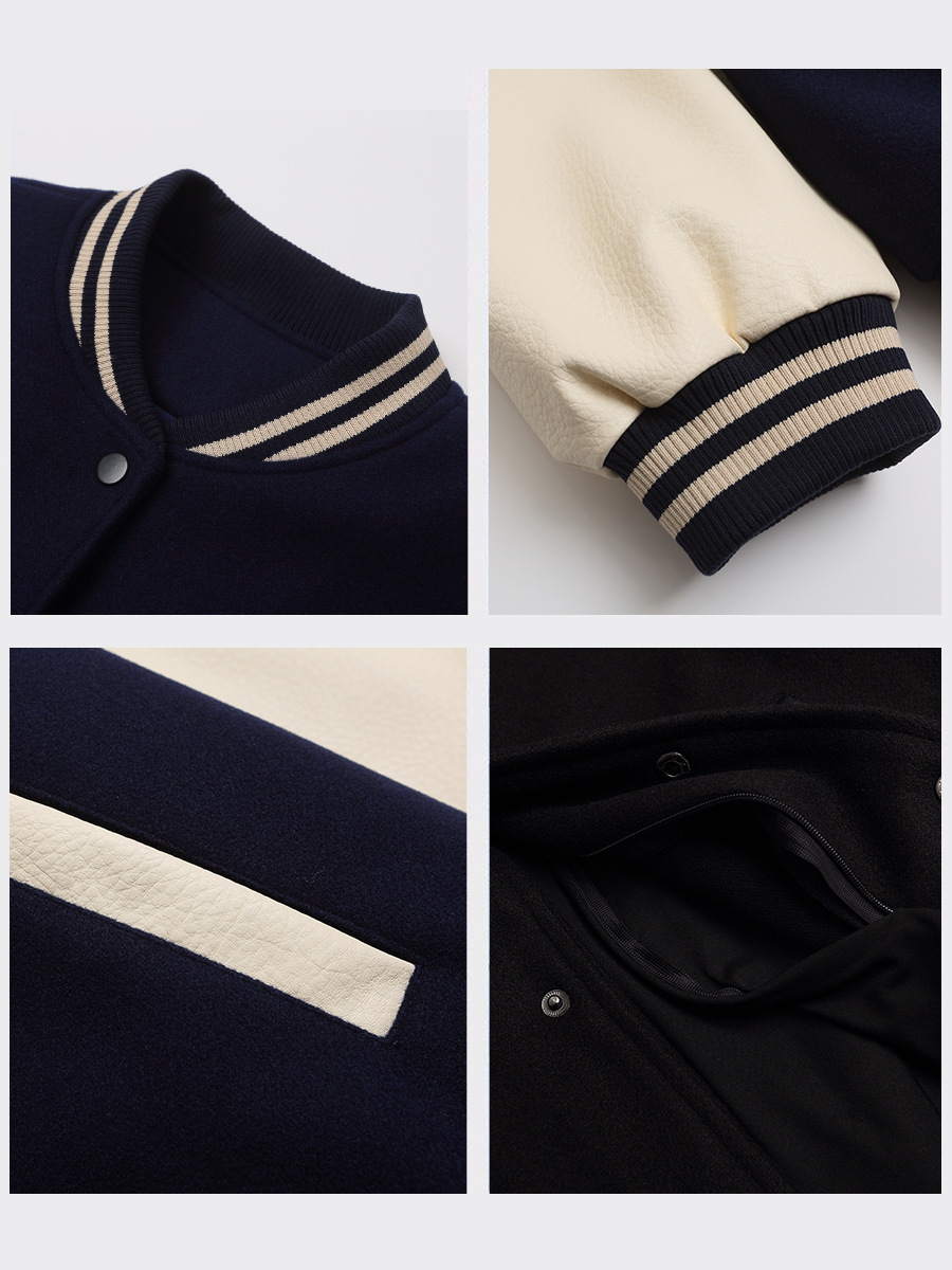 Chaqueta de bomber estadounidense transfronteriza de alta gama chaqueta casual jacket otoño e invierno manga PU marca de moda chaqueta de uniforme de béisbol personalización masculina image 3