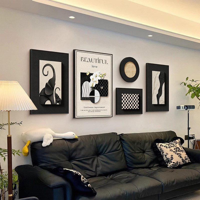 Modern minimalist living room decorative painting in black, white, and gray, minimalist sofa background wall hanging painting, light luxury and high-end combination wall art Modern minimalist living room decorative painting in black, white, and gray, minimalist sofa background wall hanging painting, light luxury and high-end combination wall art