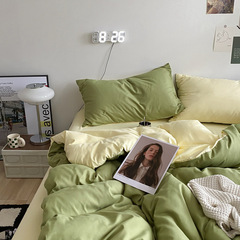 Healing Series | Ins Korean Style Washed Cotton Linen Bed Set Nantong Student Dormitory Sheet and Comforter Set of Three