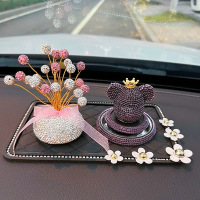 Perfplant seat — full diamond Big Head bear - dark-purple-pink-starry-sky-camellia-pad