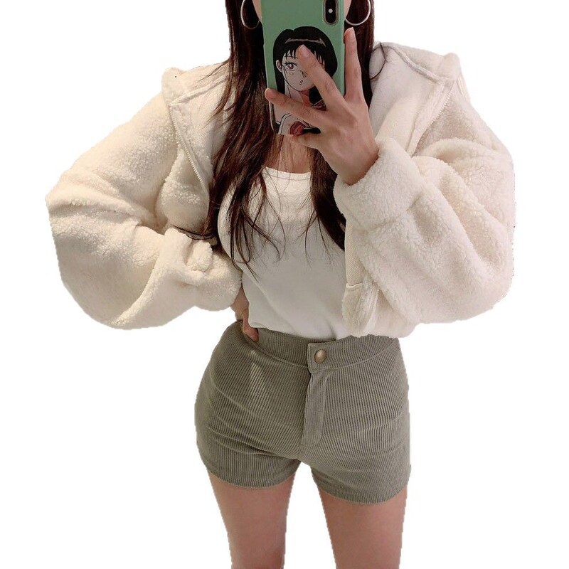 帽子付きのパーカーの女性のジッパー付きのカーディガンの保温とベルベットの韓国のファッションの帽子付きのベルベットのかわいいジッパーのコートの婦人服|undefined