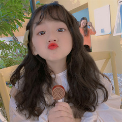 Children's Wigs for Girls Curly Wool and Rayon Full Head Cover for Babies with Simulated Air Bangs Medium Long Hair Factory Direct Sale