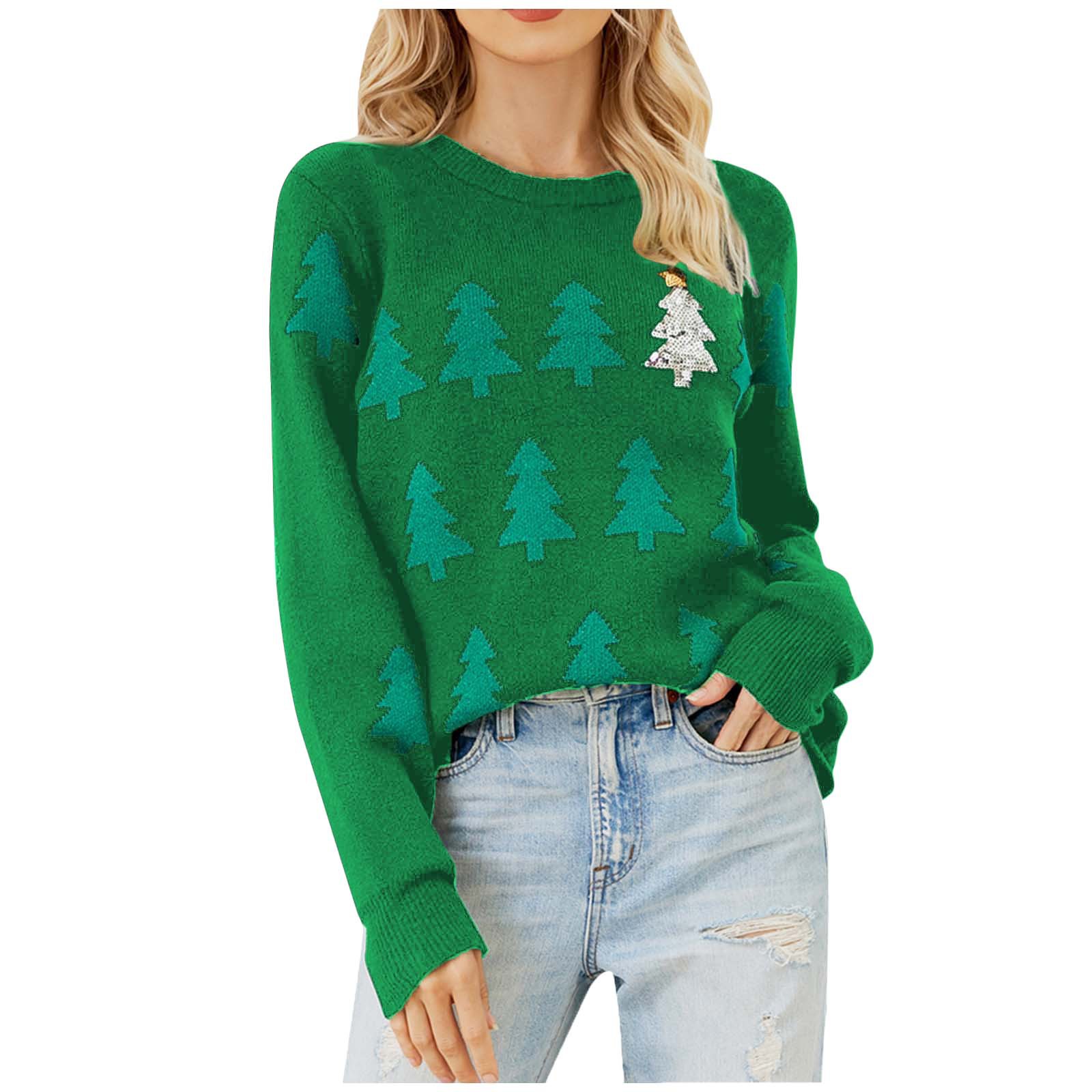 Women's Clothing tree jacquard Christmas sweater casual pullover sweater_voghion.com