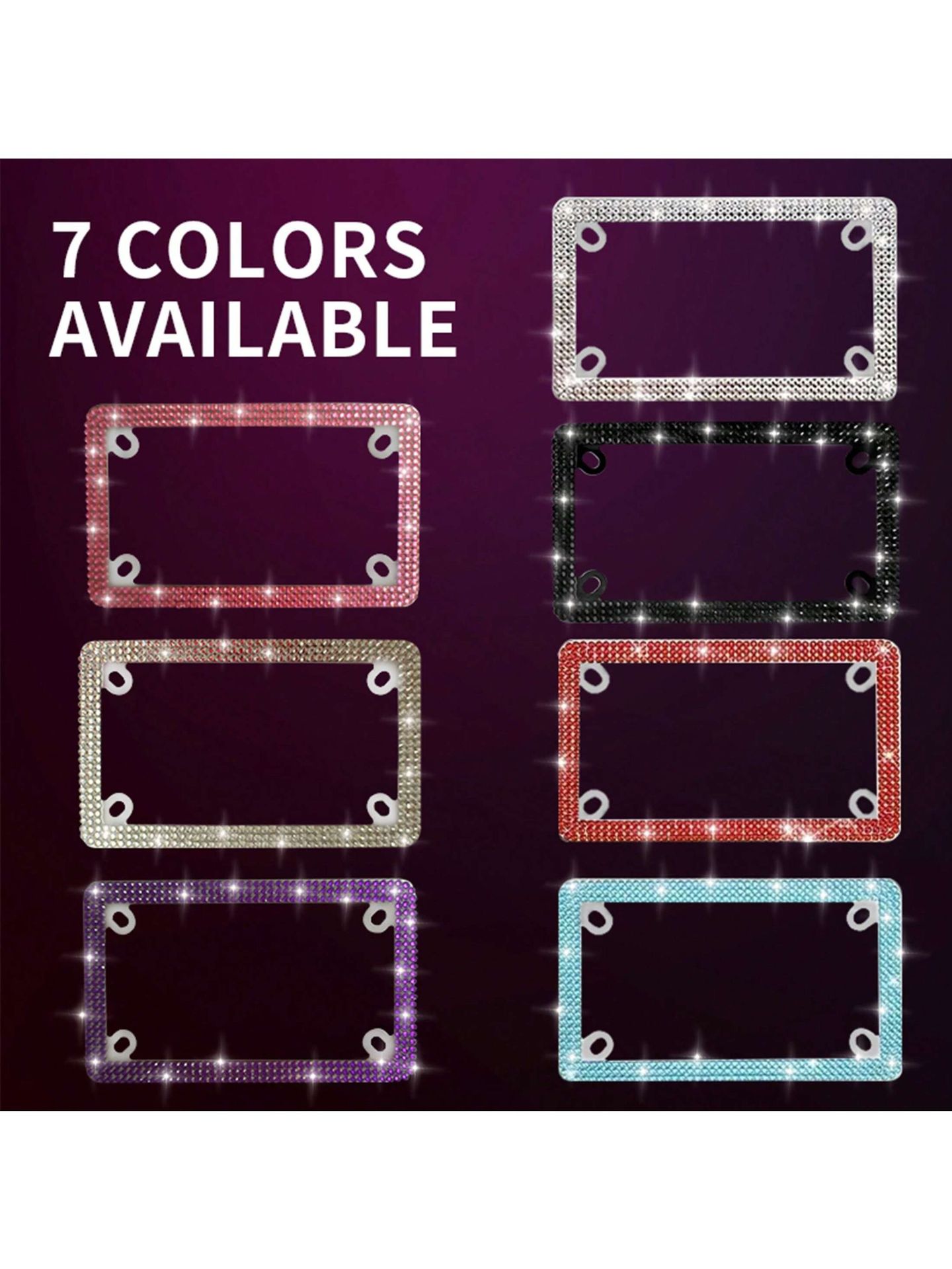 Motorcycle 4-Hole Rhinestone License Plate Frame Stainless Steel