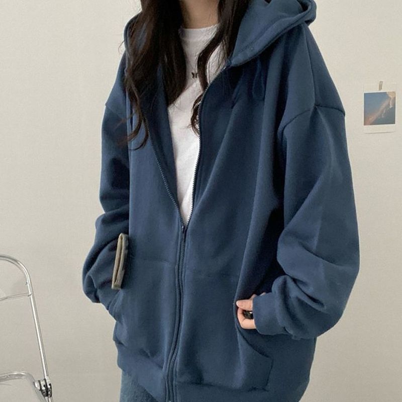 Super trendy solid color autumn/winter oversized Korean style loose and lazy hooded sweatshirt for women, simple and versatile coat.