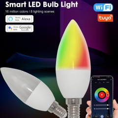 スマート Tuya wifi キャンドルライト E14 スマートフォン APP リモートワイヤレスリモコン制御 LED フルカラー RGBCW