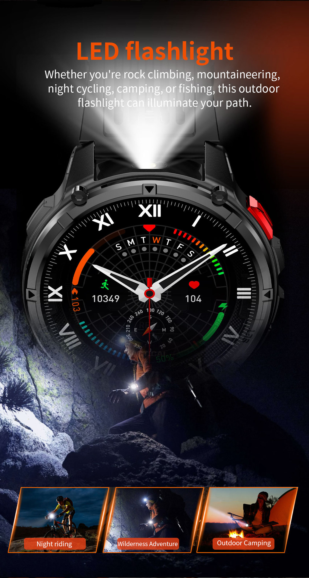 Smartwatch For Outdoor Sports With Calling Compass And Flashlight_voghion.com