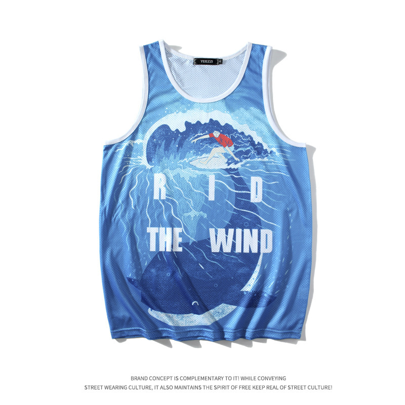 American Summer Men's Vest Men's Vest Sports Sleeveless Fitness Printing Loose Seaside Beach Vacation Quick-Drying