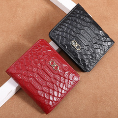 Women's Short Handle Two-Fold Leather Wallet with Zipper, Ultra-Thin, Multi-Card Slot Foldable Money Clip