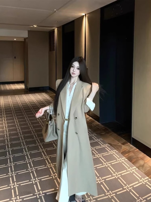 巧克少女英伦风双排扣长袖风衣女装秋季新款宽松休闲正肩长款外套|undefined