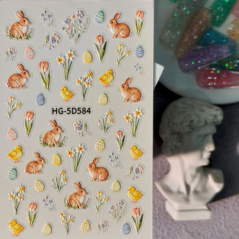 Easter Egg Nail Art Stickers 5D Embossed Three-Dimensional Easter Bunny DIY Nail Stickers Hg Model