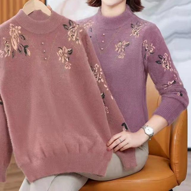 Мама свитер женщина теплая и утолщая, пожилые люди теплая внутри топ