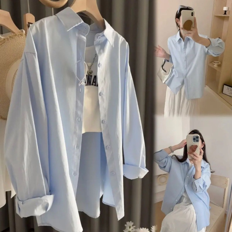 纯色衬衫女轻奢减龄洋气韩系宽松休闲衬衣女款2025新款爆款韩版|undefined