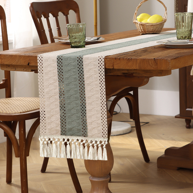 Bandera de mesa transfronteriza empalmada de estilo americano simple lujoso estilo de alta calidad decoración de mesa festiva larga tela de mesa algodón lino