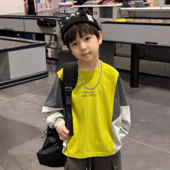 男童卫衣秋季新款童装儿童痞帅拼色上衣男孩圆领宽松洋气套头衫潮