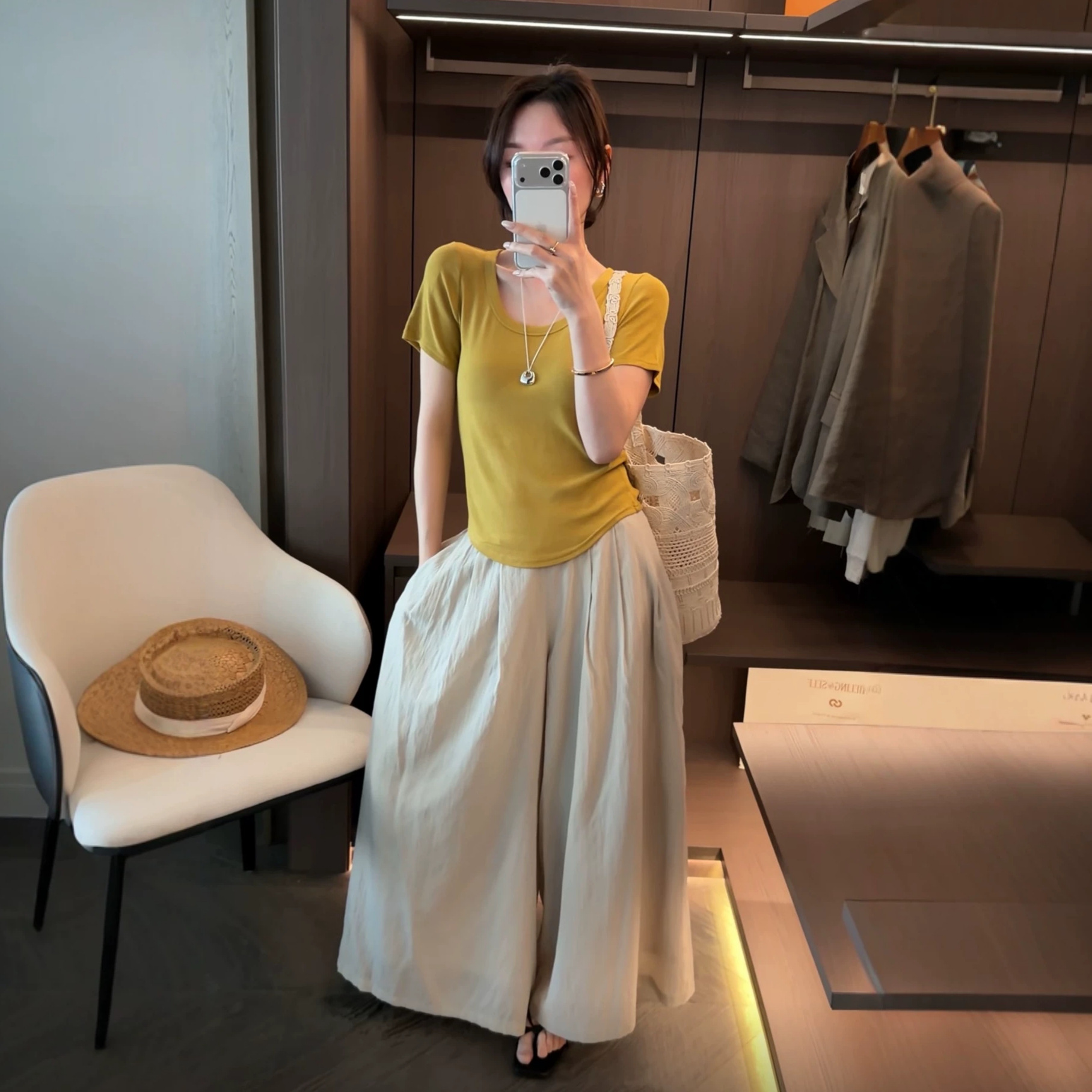 45亚麻55棉2608松紧腰阔腿裤裙长96-仅供货经销商不退换