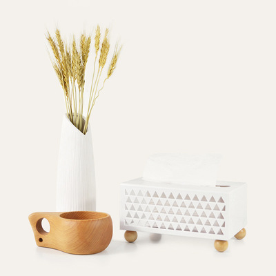 创意北欧家用客厅镂空纸巾盒 厨房桌面收纳盒荷木底部四角纸巾盒