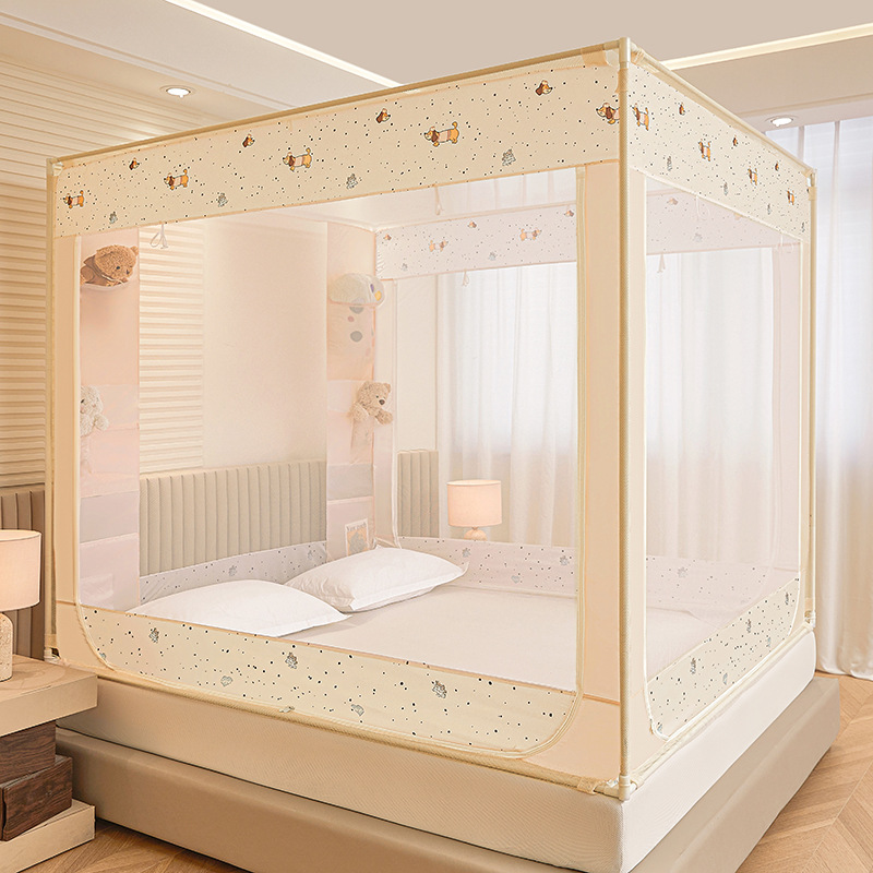 Verano cama mosquiteros de bolsillo tipo anti-mosquitos dibujos animados dormitorio tres puertas de cremallera antipolvo sin instalación soporte grueso